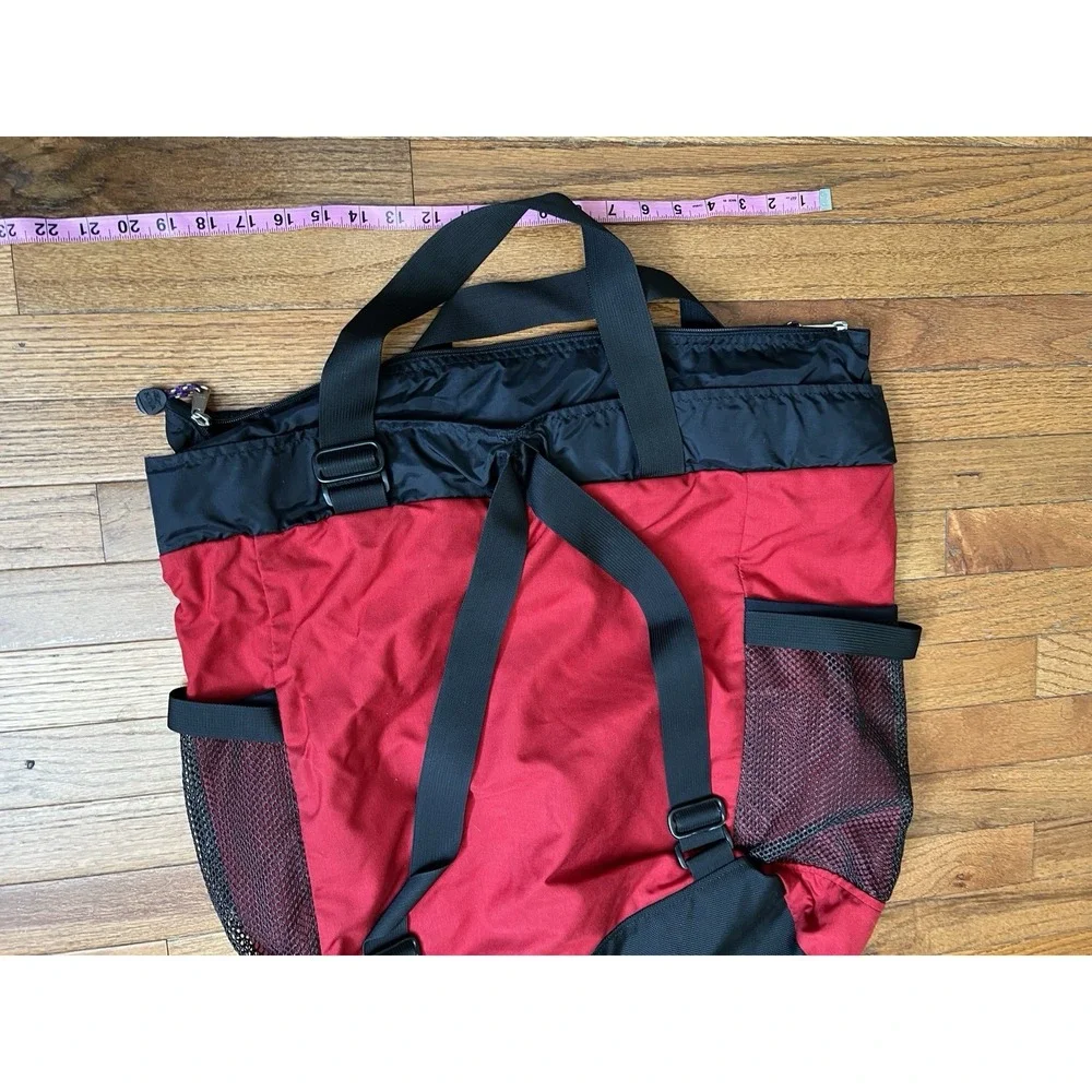 Kiva 2 Way Roll Top Backpack Red Black Nylon Travel Daypack Mesh Pockets Gear